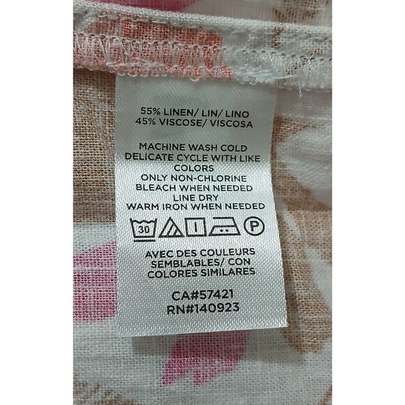 Ann Taylor womens large linen viscose red pink floral shirt flutter sleeve top - Picture 8 of 8
